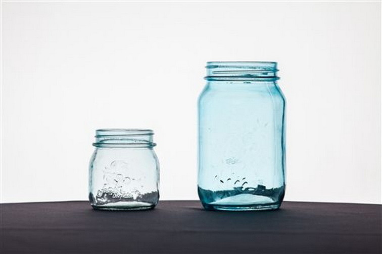 Blue Mason Jars 7" And 3"